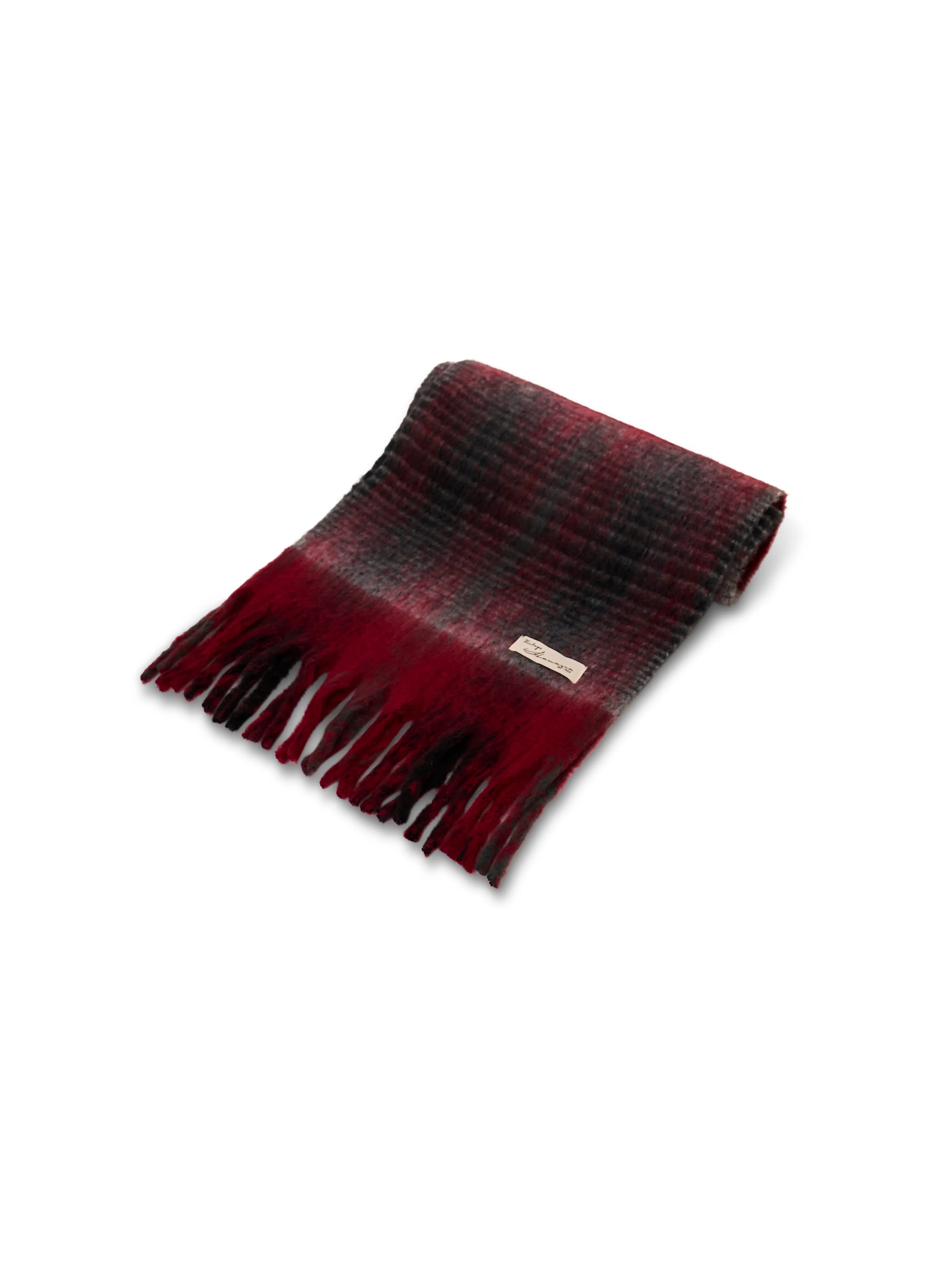 CHECK CHUNKY TASSEL SCARF - RED