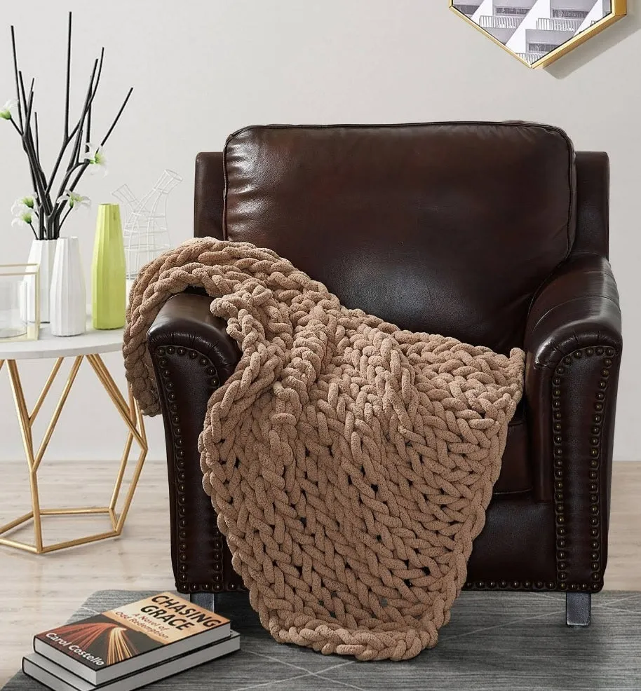 Chenille Chunky Knit Throw Blanket - Mushroom