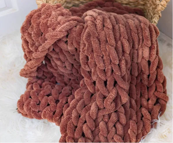 Chenille Chunky Knit Throw Blanket - Rust