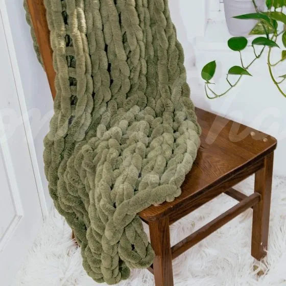 Chenille Chunky Knit Throw ~ Olive