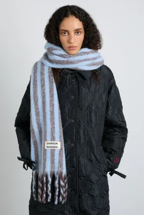 chocolate & baby blue fluffy stripe scarf