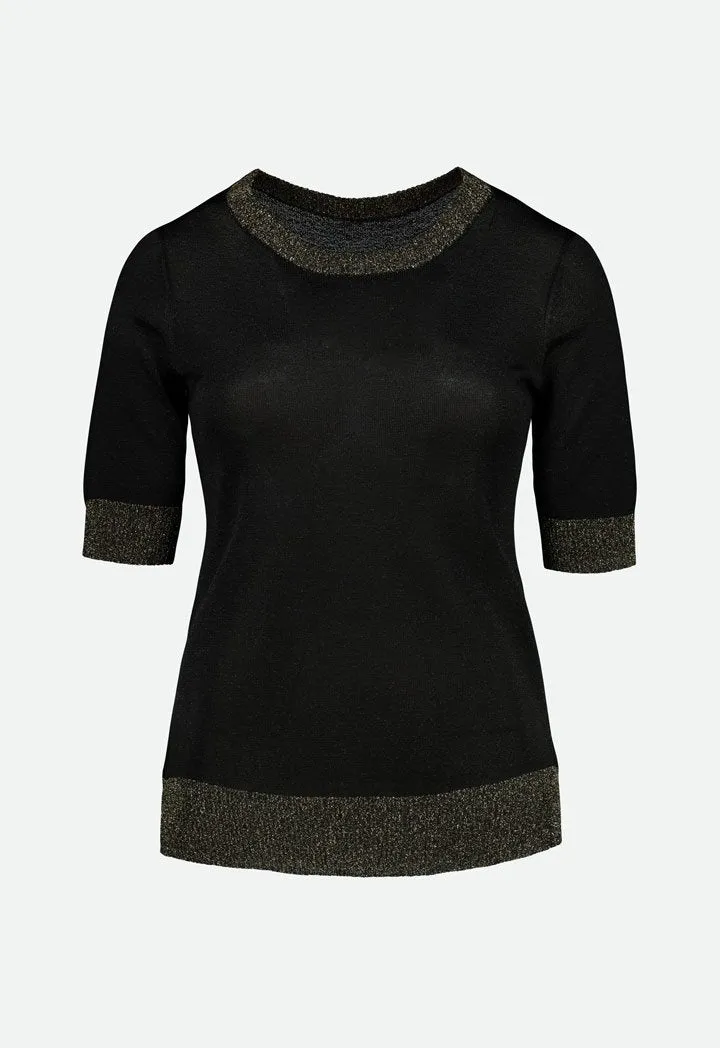 Choice Contrast Edge Knitted T-Shirt Black