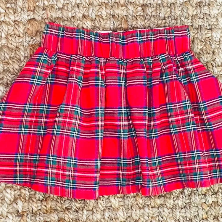 Christmas Plaid Girls Skirt with Embroidered Bows