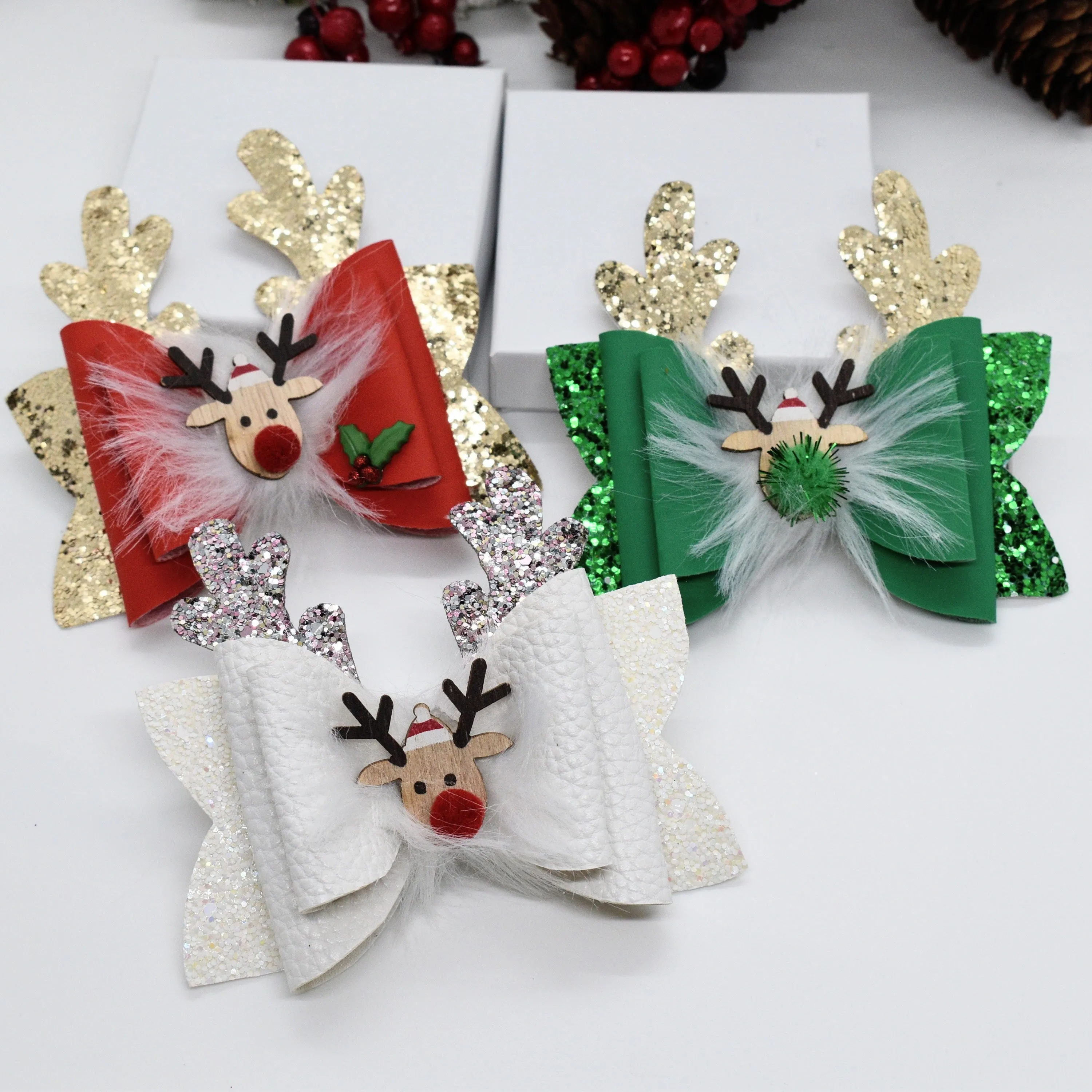 Christmas Reindeer Antler Bow ,Glitter Christmas Hair bow for Girl