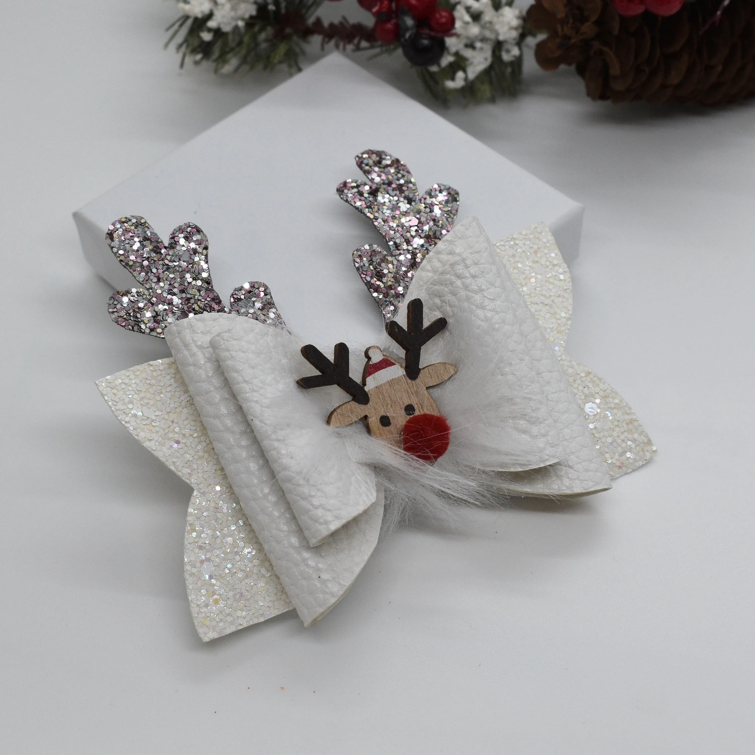 Christmas Reindeer Antler Bow ,Glitter Christmas Hair bow for Girl