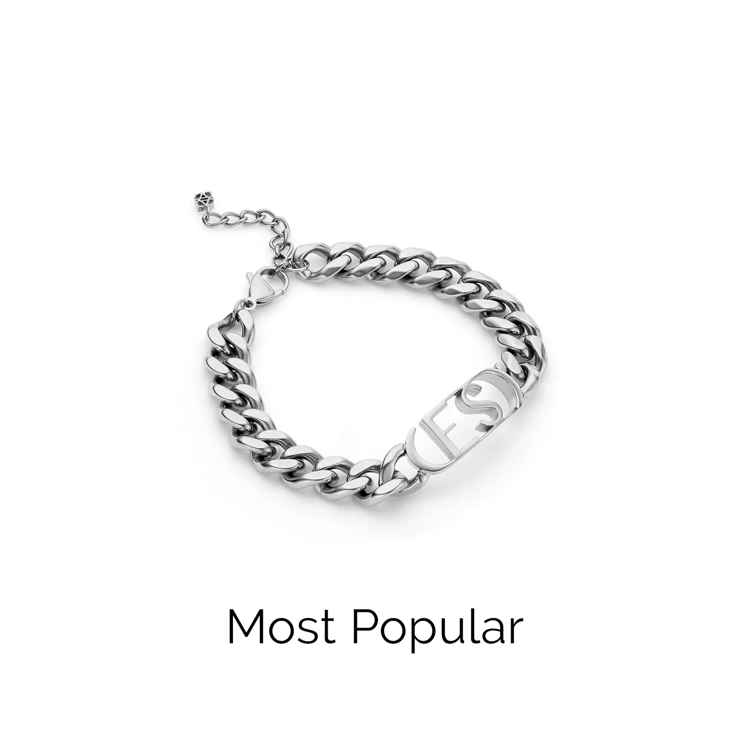 Chunky Initial Curb Bracelet (Silver)