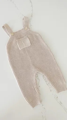 Chunky Knit Overalls - Sand