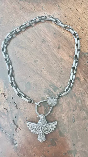 Chunky Link Chain Necklace with Pave Diamond Lock