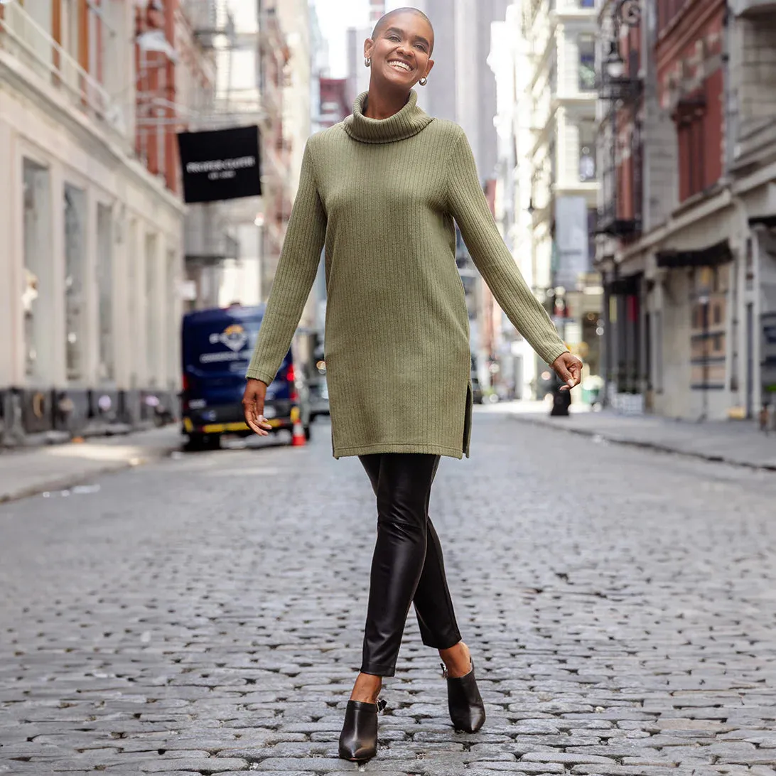 Clara Sunwoo - Ribbed Turtleneck Tunic Sweater - Olive