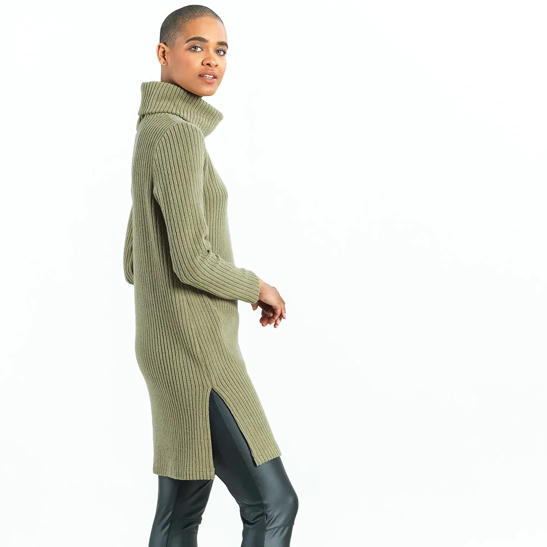 Clara Sunwoo - Ribbed Turtleneck Tunic Sweater - Olive