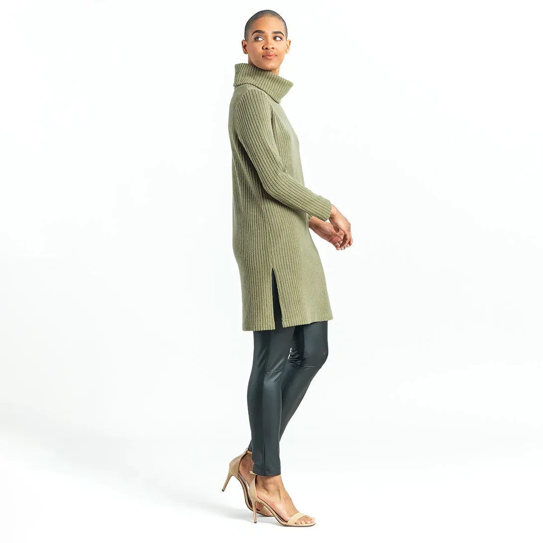 Clara Sunwoo - Ribbed Turtleneck Tunic Sweater - Olive