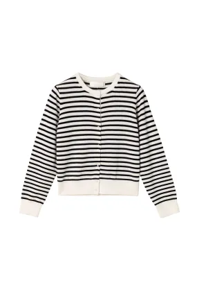 Classic Merino Cardigan - Cream Navy Stripe