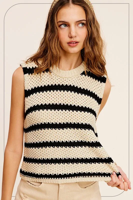 Classic Stripe Sleeveless Sweater Top