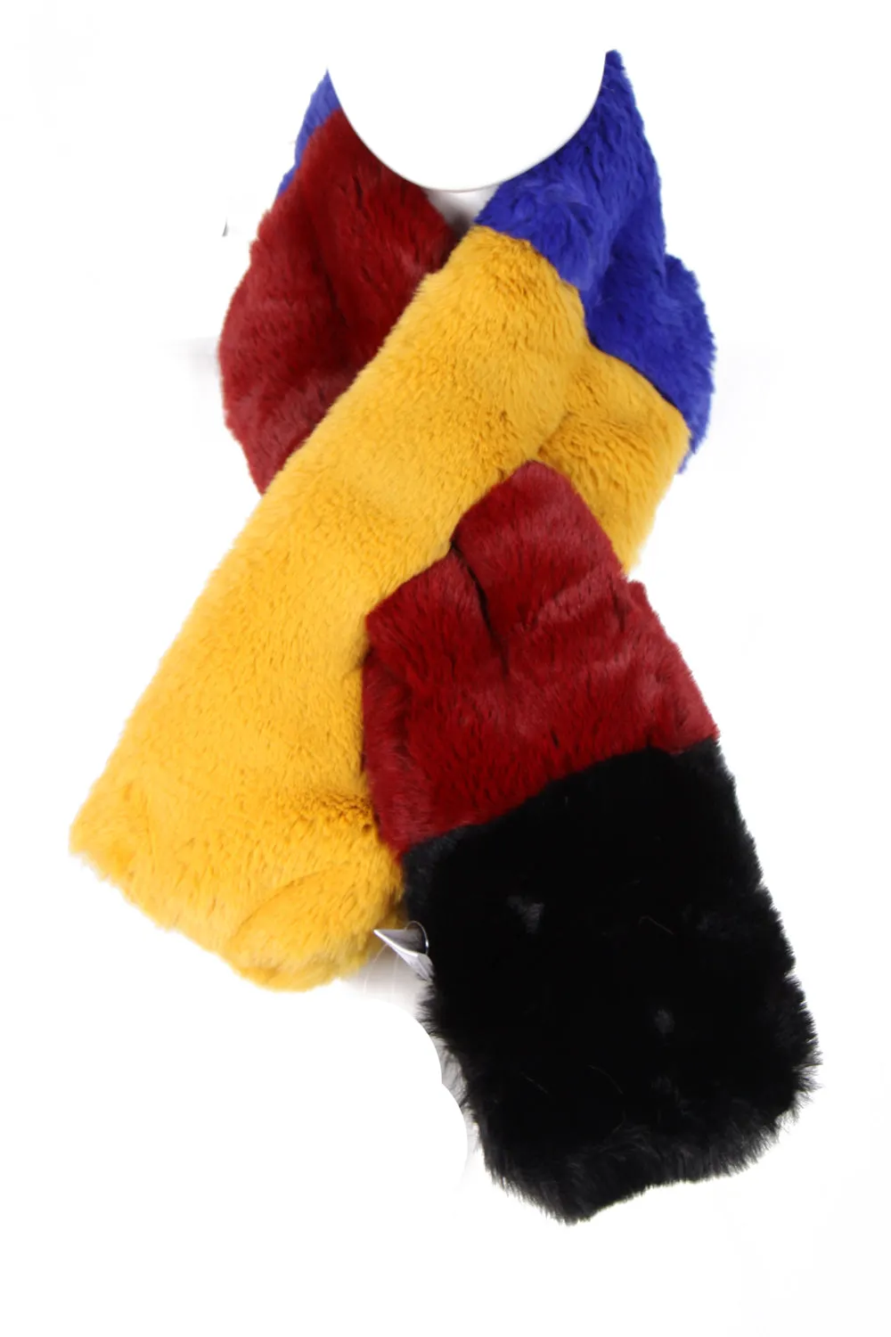 Colour Block Fluffy Faux Fur Pull Through Scarf