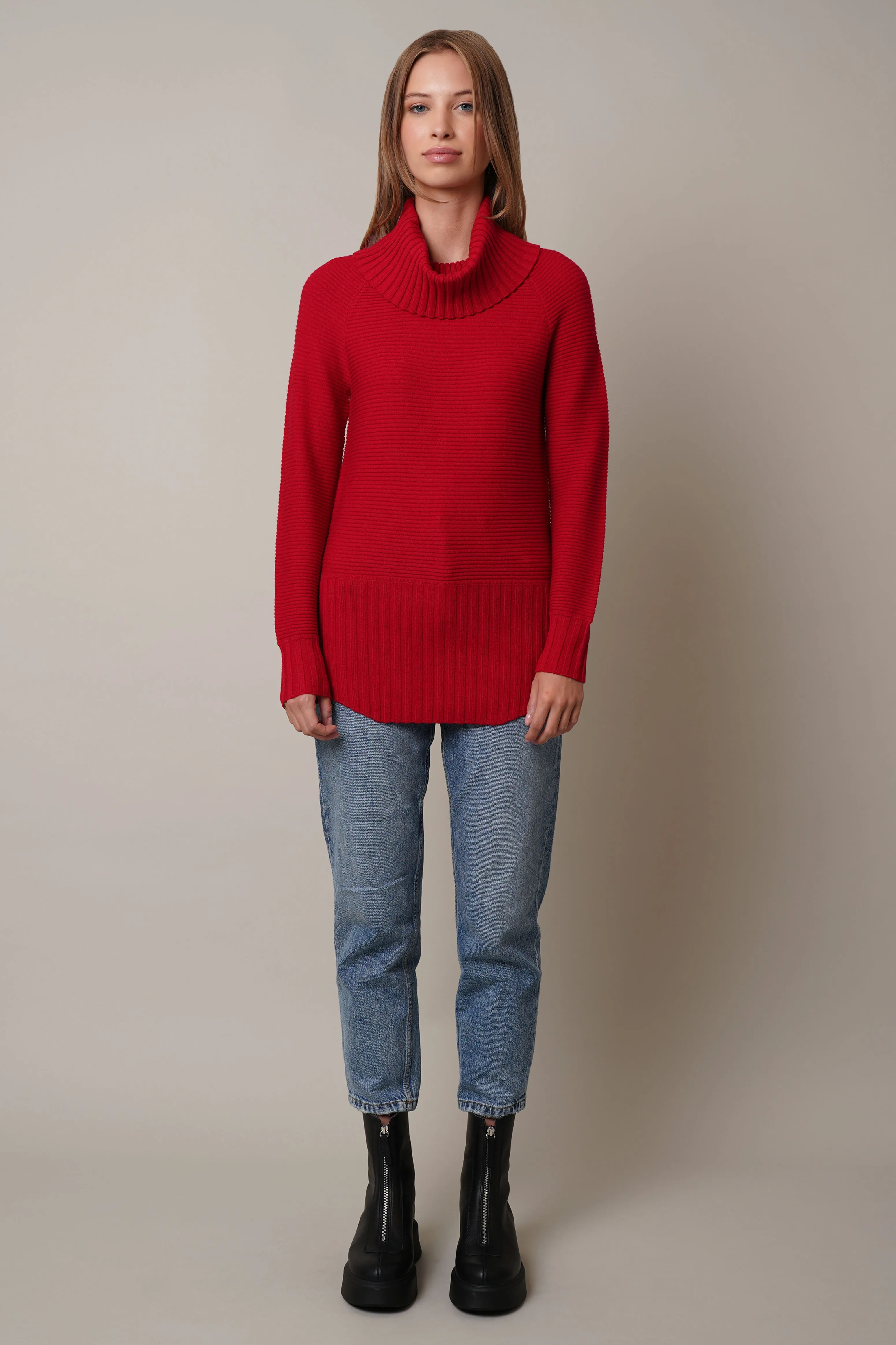 Cowl Neck Ribbed Pullover