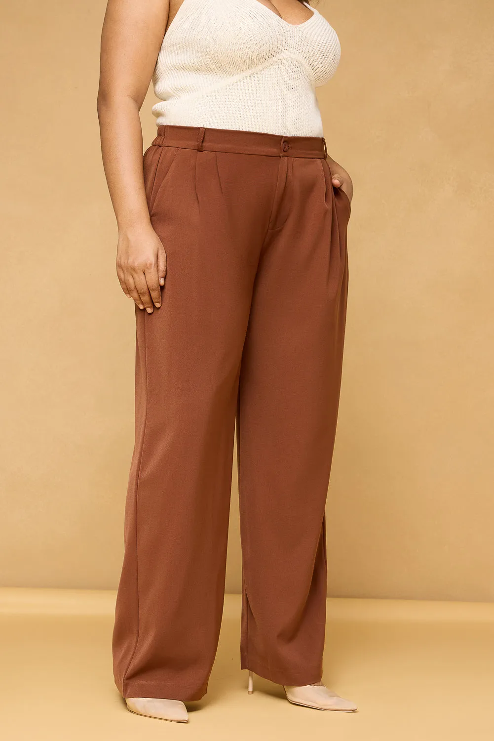 Curve Rust Brown Pleated Korean Pants