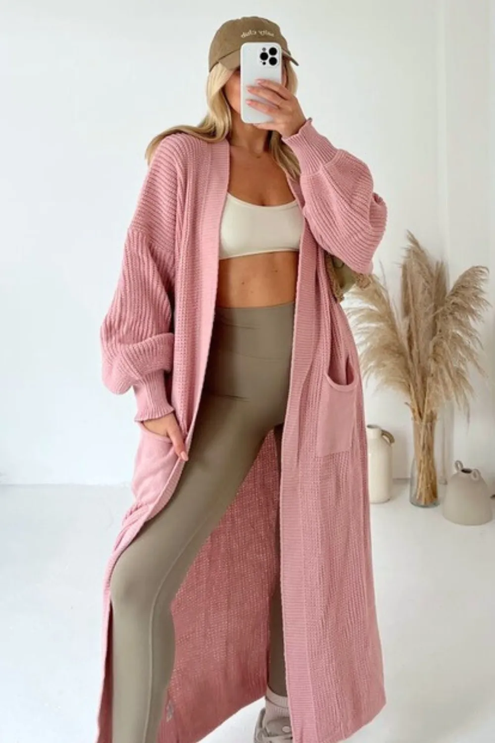 Daisy dusty pink long knit cardigan