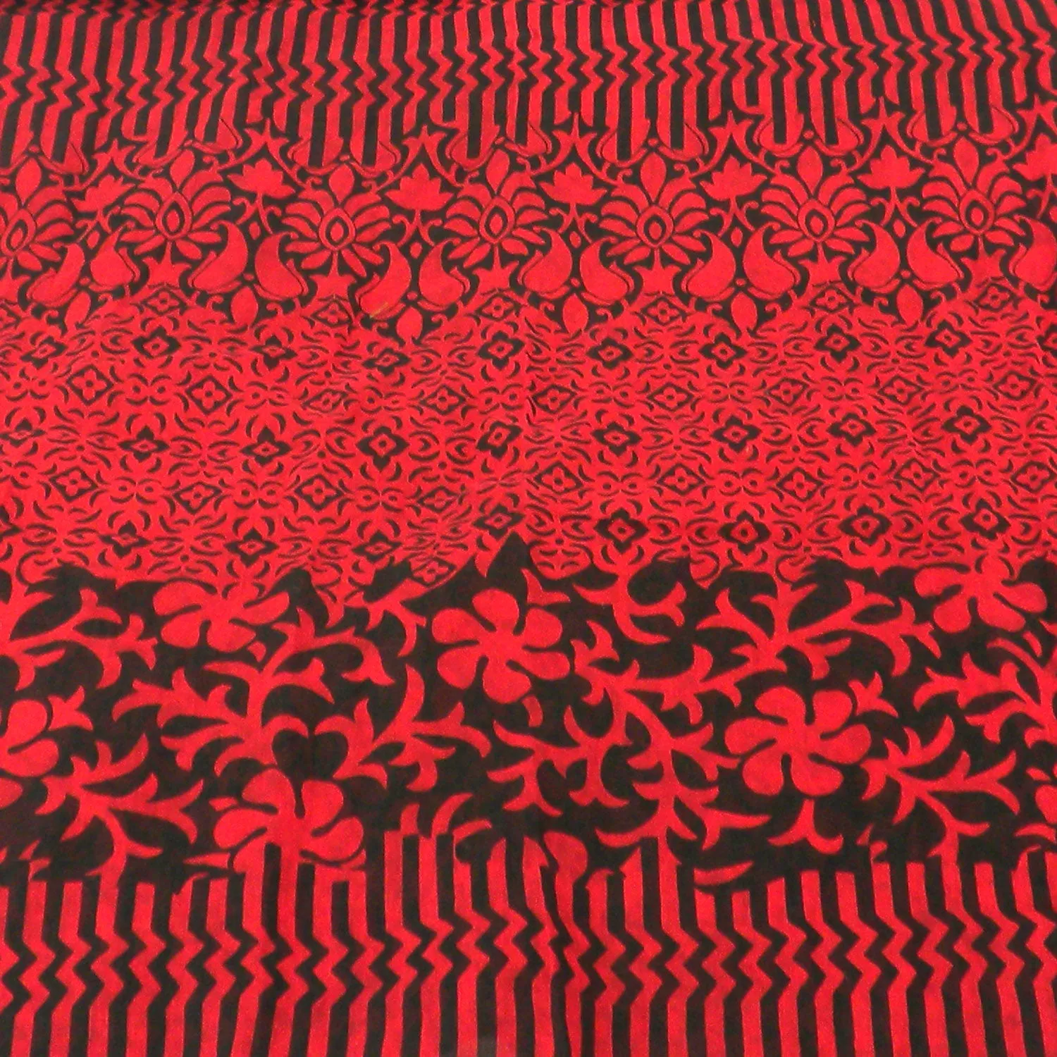 Deep Red and Black Floral Cotton Scarf Asha Handicrafts