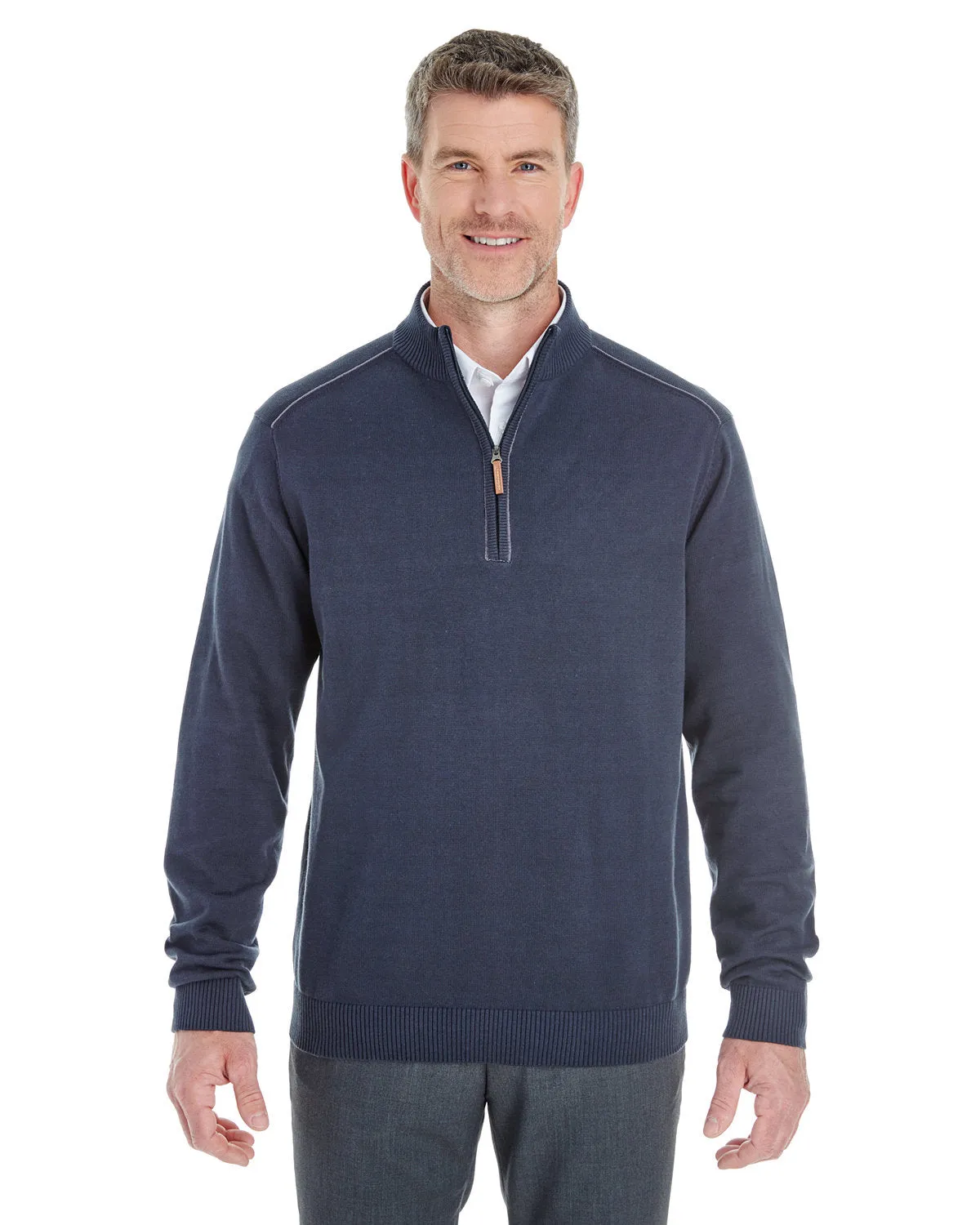 Devon & Jones Men's Manchester Fully-Fashioned Quarter-Zip Sweater