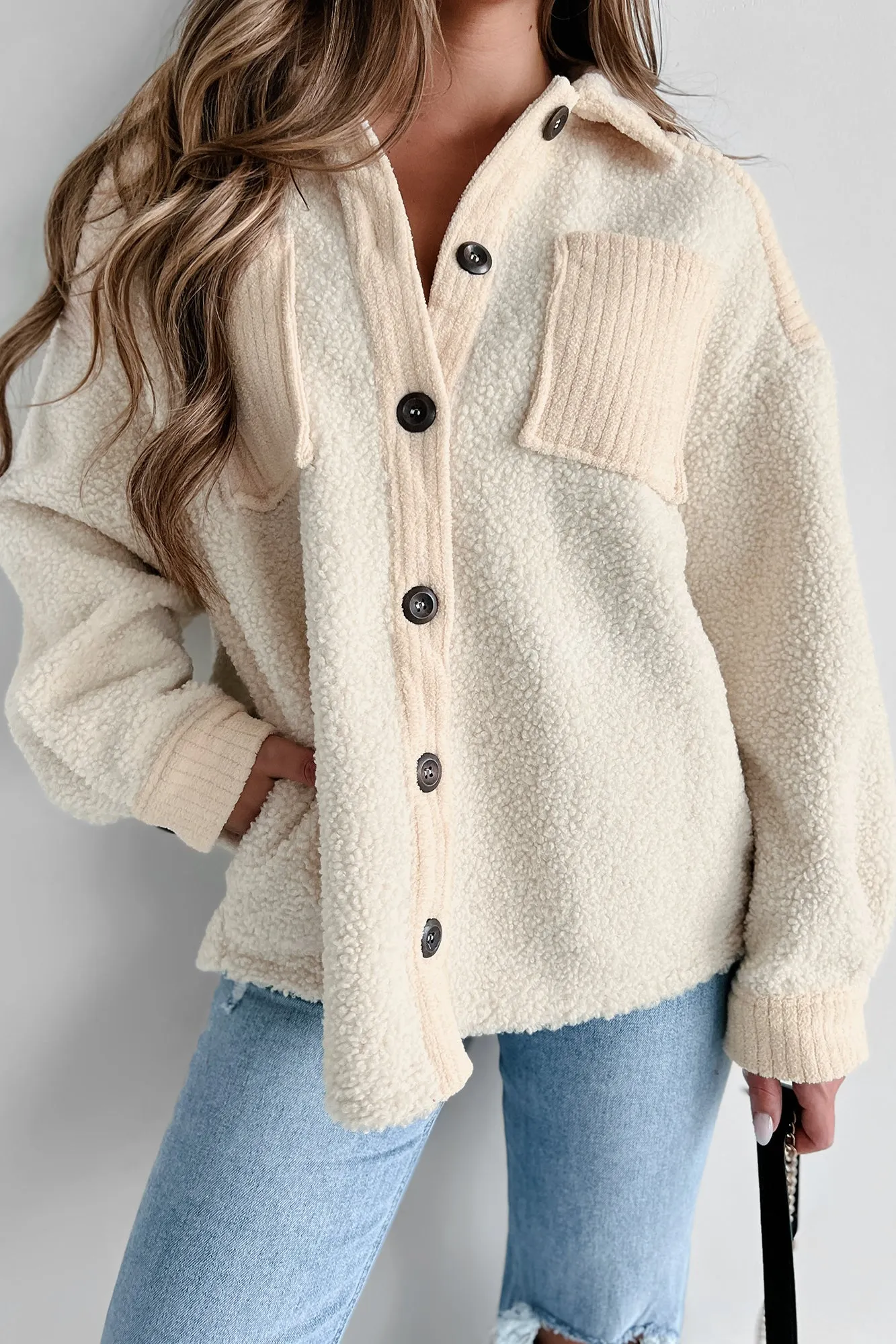 Down Memory Lane Chenille Trim Teddy Shacket (Cream)