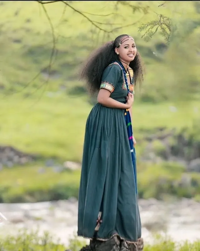 Elegant Ethiopian Traditional Dress Green Ashenda Dress