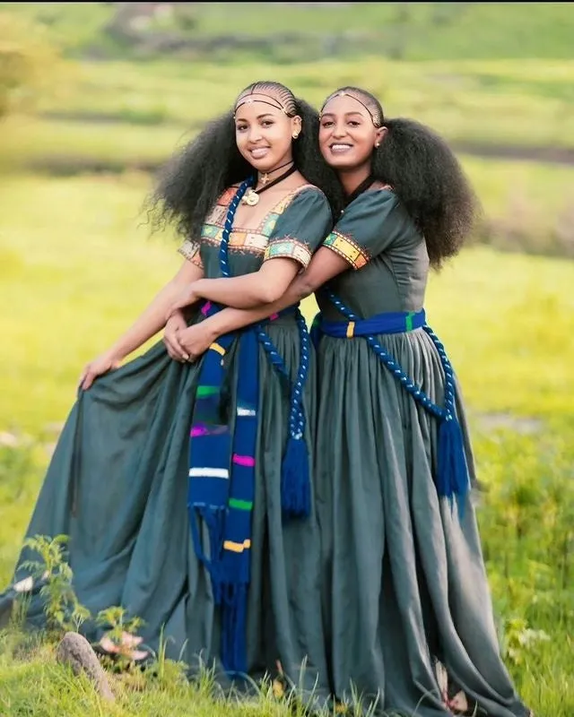 Elegant Ethiopian Traditional Dress Green Ashenda Dress