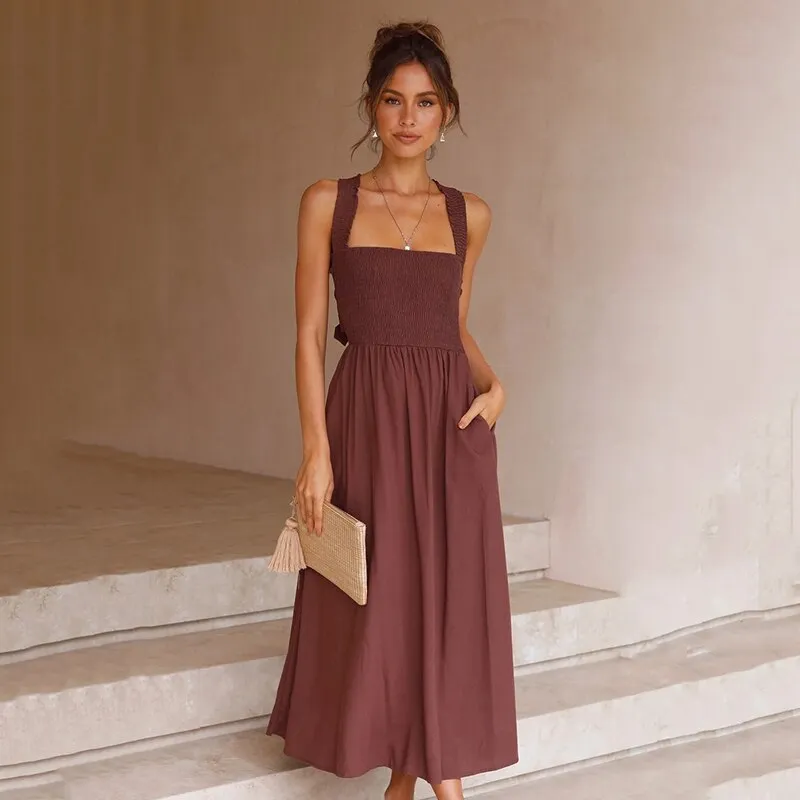 Elegant Halter Neck Midi Dress