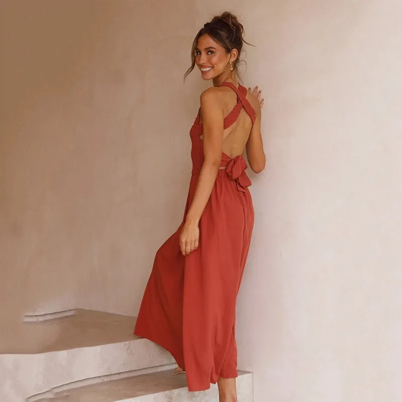 Elegant Halter Neck Midi Dress