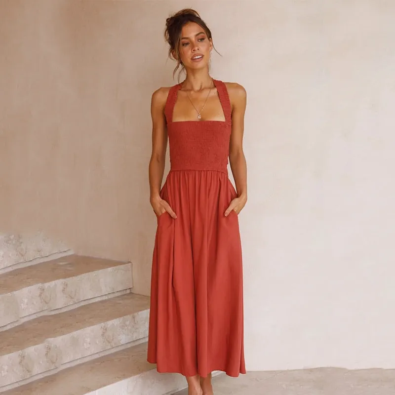 Elegant Halter Neck Midi Dress