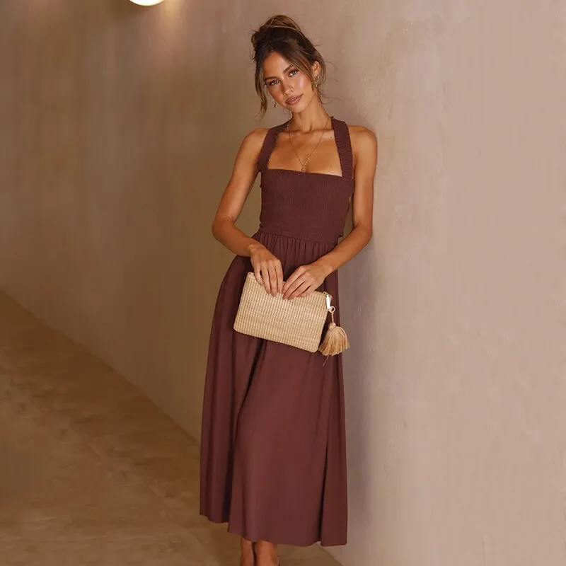 Elegant Halter Neck Midi Dress