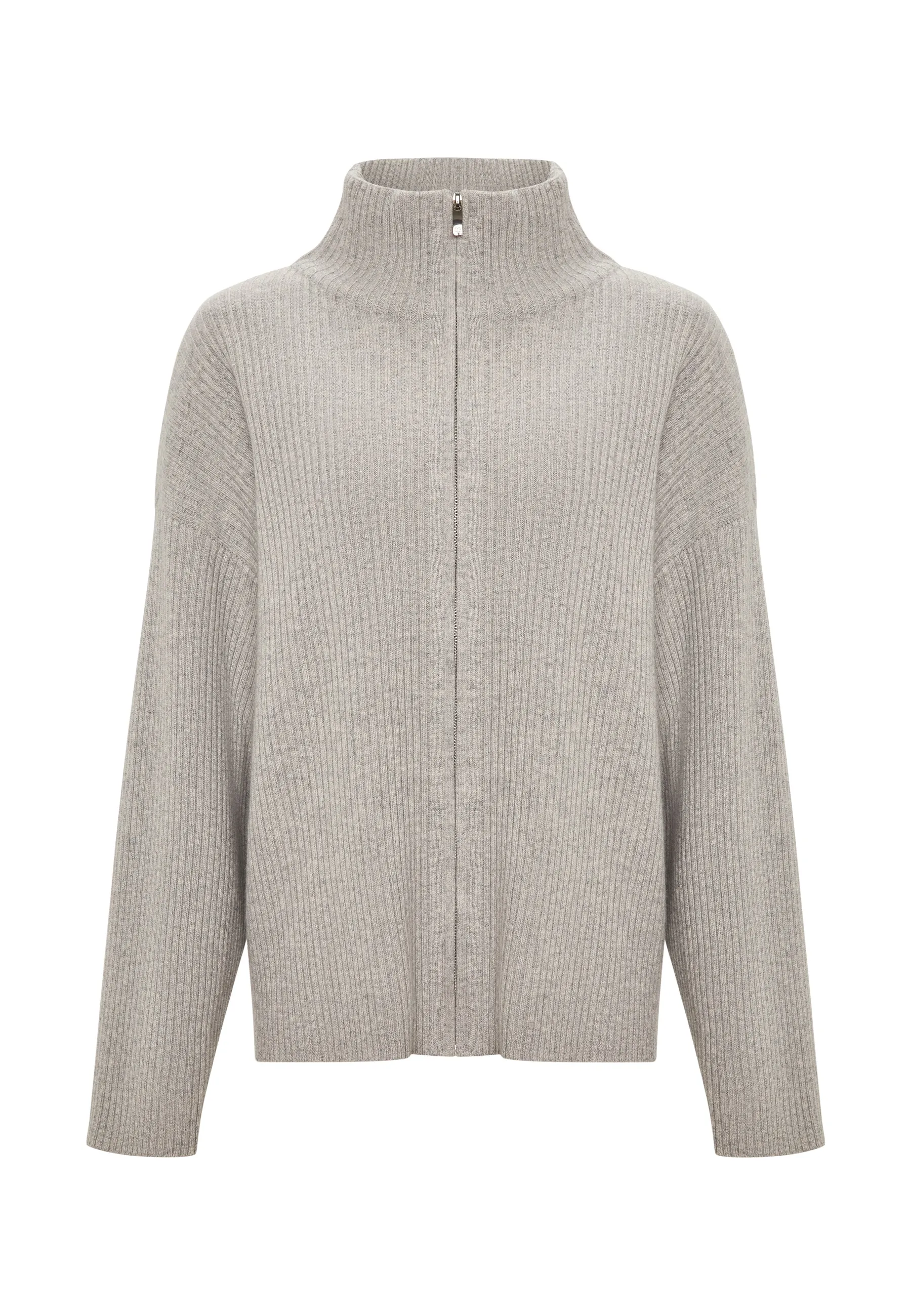 Elegant Merino Zip-Up Sweater Alice - Gray