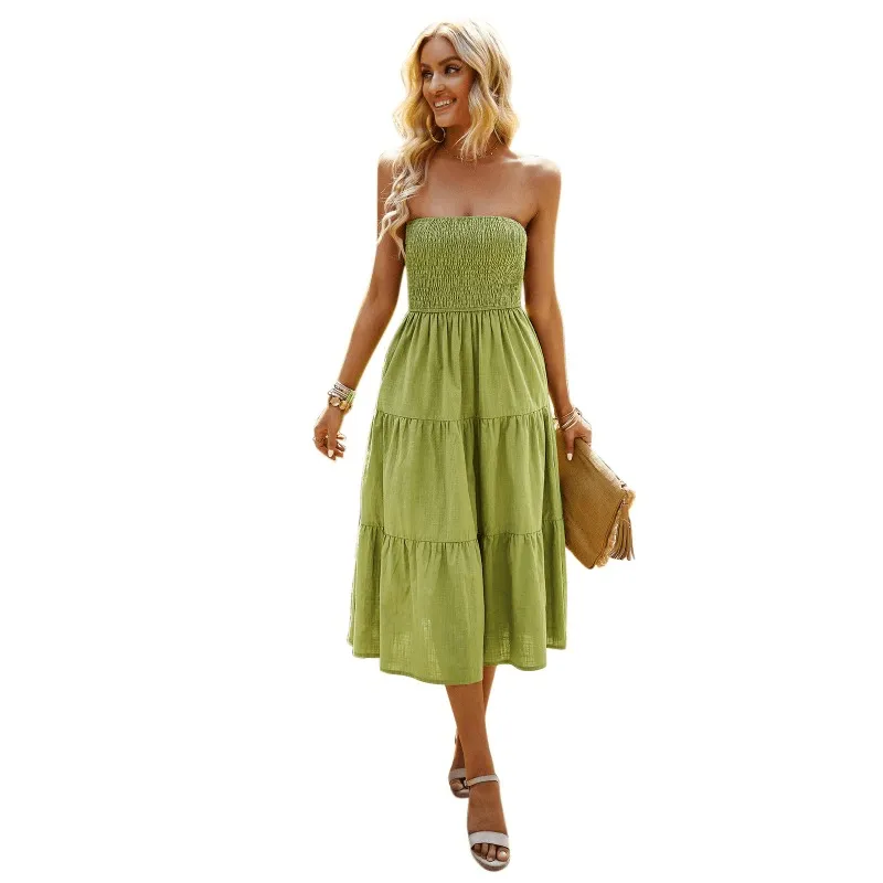 Elegant Solid Color Strapless Maxi Dress