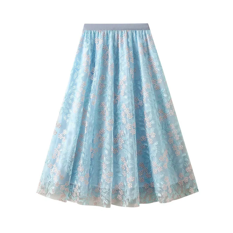 Embroidered Mesh Mid-length Skirt Summer New Skirt 750