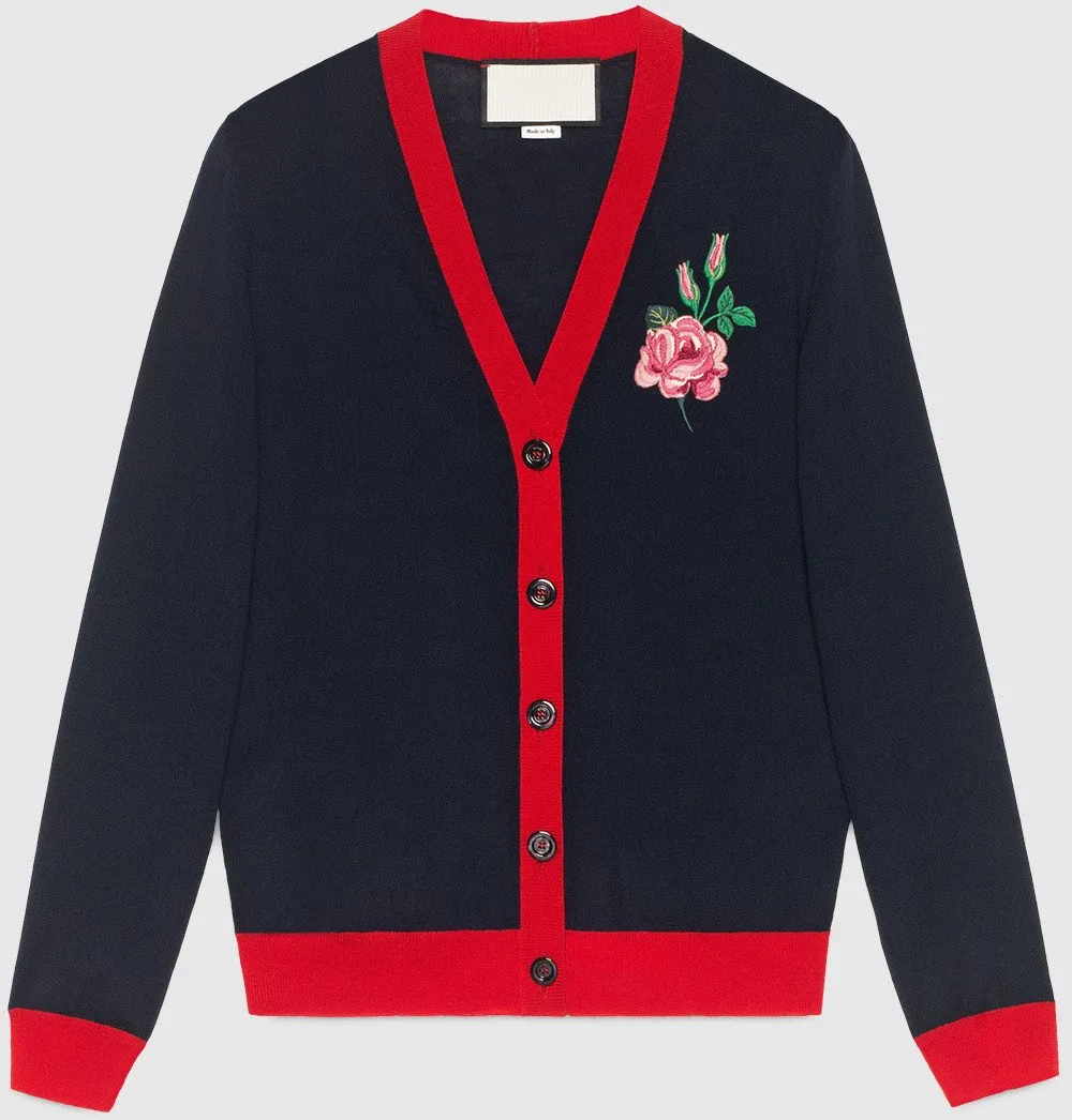 Embroidered Wool-Blend Cardigan Sweater