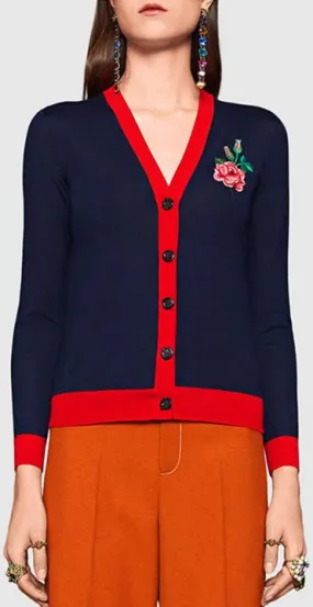 Embroidered Wool-Blend Cardigan Sweater