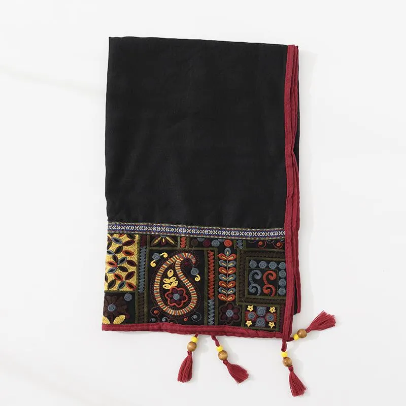 Ethnic style shawl scarf female cotton retro embroidered silk scarf spring and autumn versatile embroidered scarf