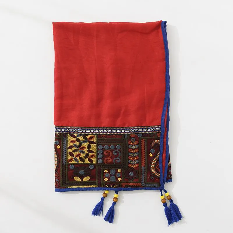 Ethnic style shawl scarf female cotton retro embroidered silk scarf spring and autumn versatile embroidered scarf