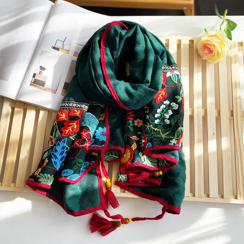 Ethnic style shawl scarf female cotton retro embroidered silk scarf spring and autumn versatile embroidered scarf