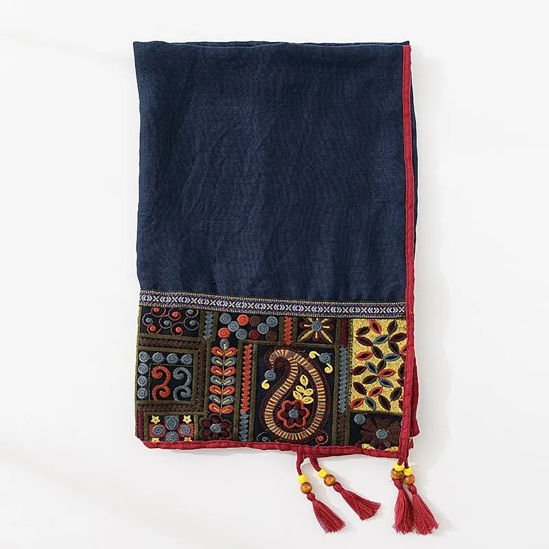 Ethnic style shawl scarf female cotton retro embroidered silk scarf spring and autumn versatile embroidered scarf