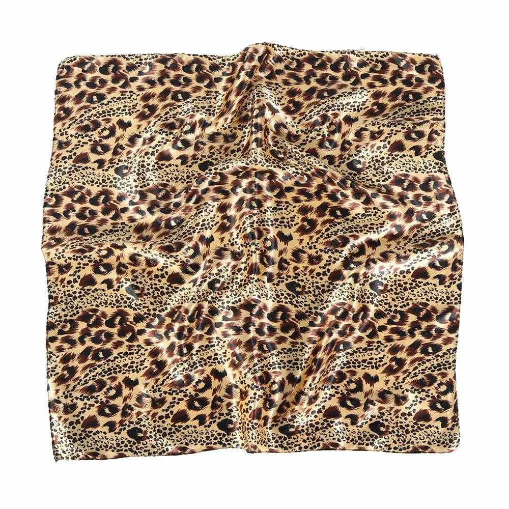 European And American Leopard Print Silk Scarf 60cm Satin Small Square Towel Women's Casual Bandana Headband