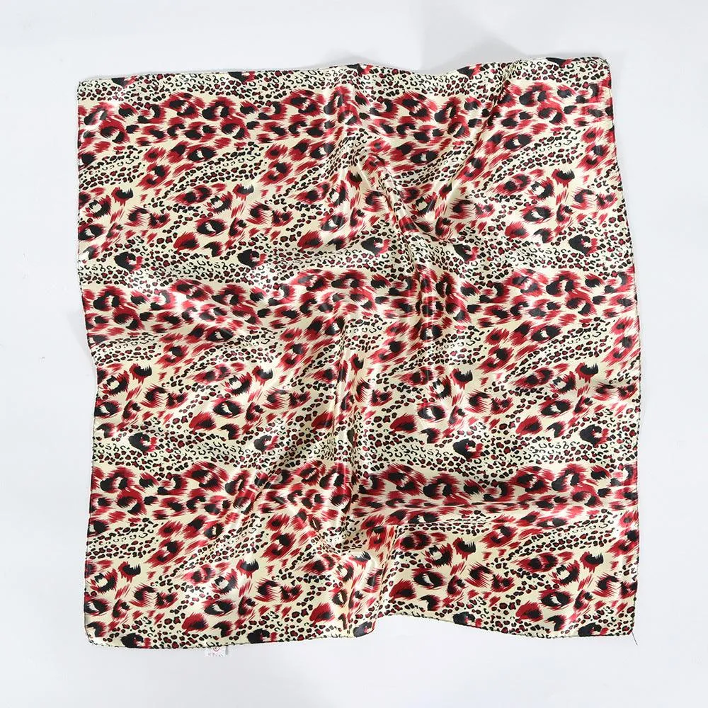 European And American Leopard Print Silk Scarf 60cm Satin Small Square Towel Women's Casual Bandana Headband