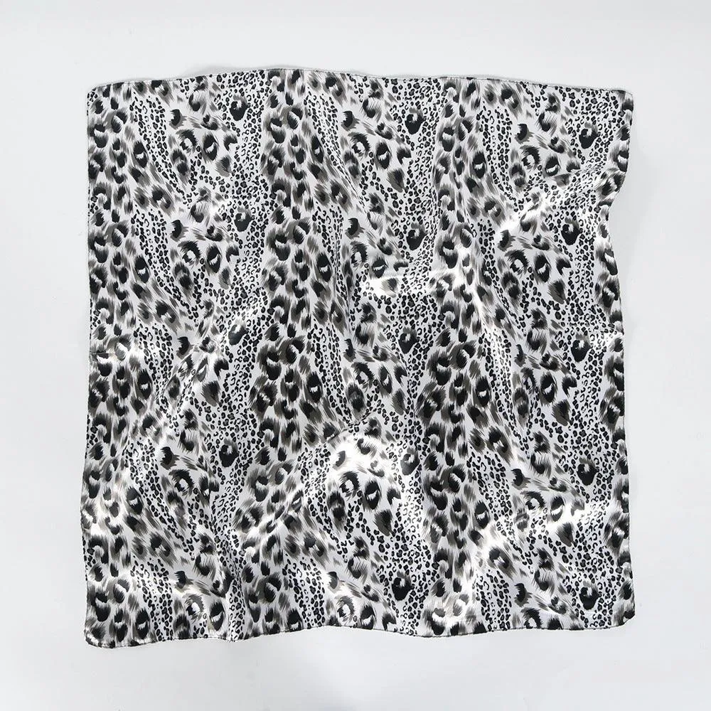 European And American Leopard Print Silk Scarf 60cm Satin Small Square Towel Women's Casual Bandana Headband