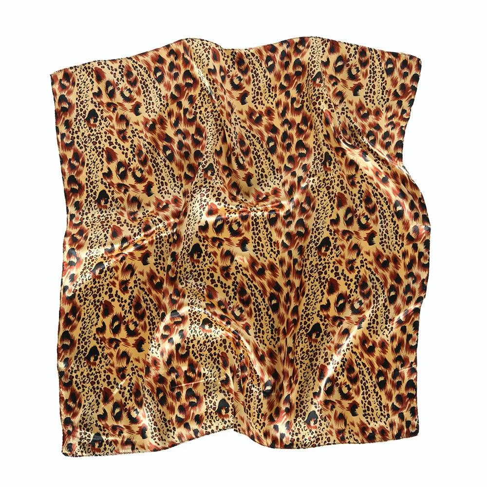 European And American Leopard Print Silk Scarf 60cm Satin Small Square Towel Women's Casual Bandana Headband