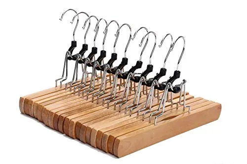 eyesonme Natural Solid Wooden Collection Slack Hanger, Wood Skirt Hangers Set, 10 Pieces