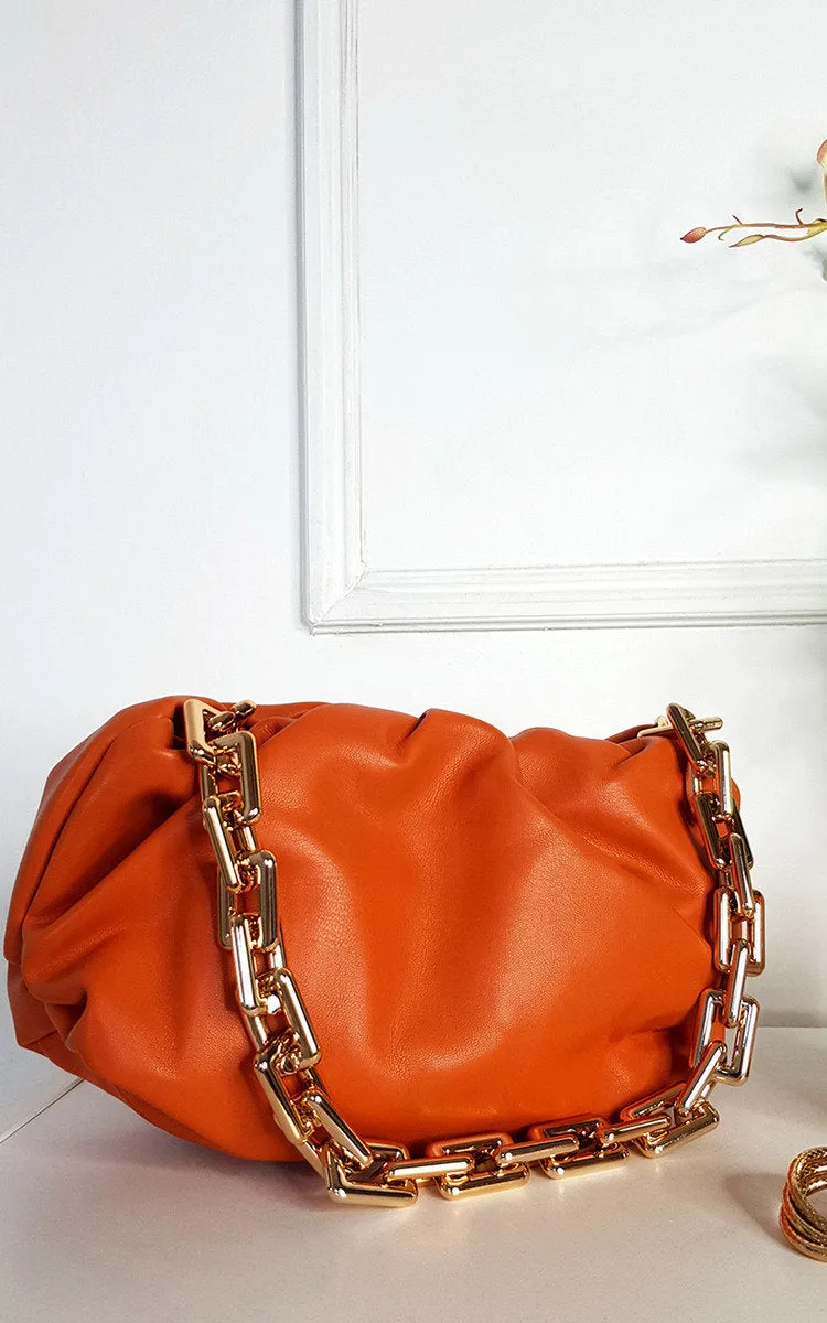 Faux Leather Shoulder Bag with Chain Detail