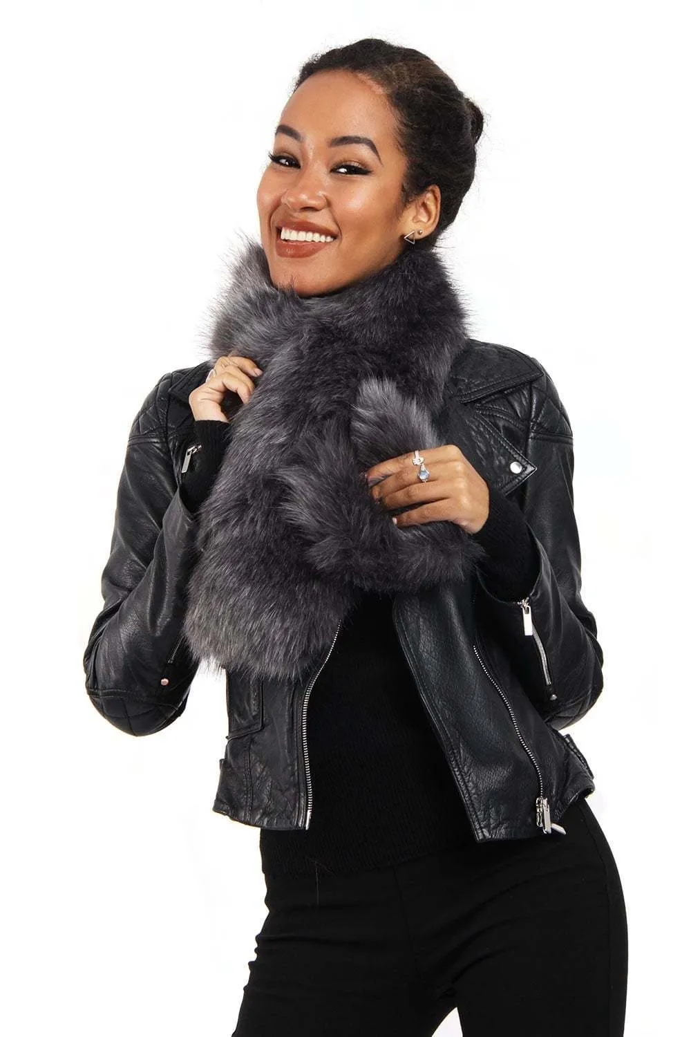 Fluffy Faux Fur Stole Pull Through Scarf