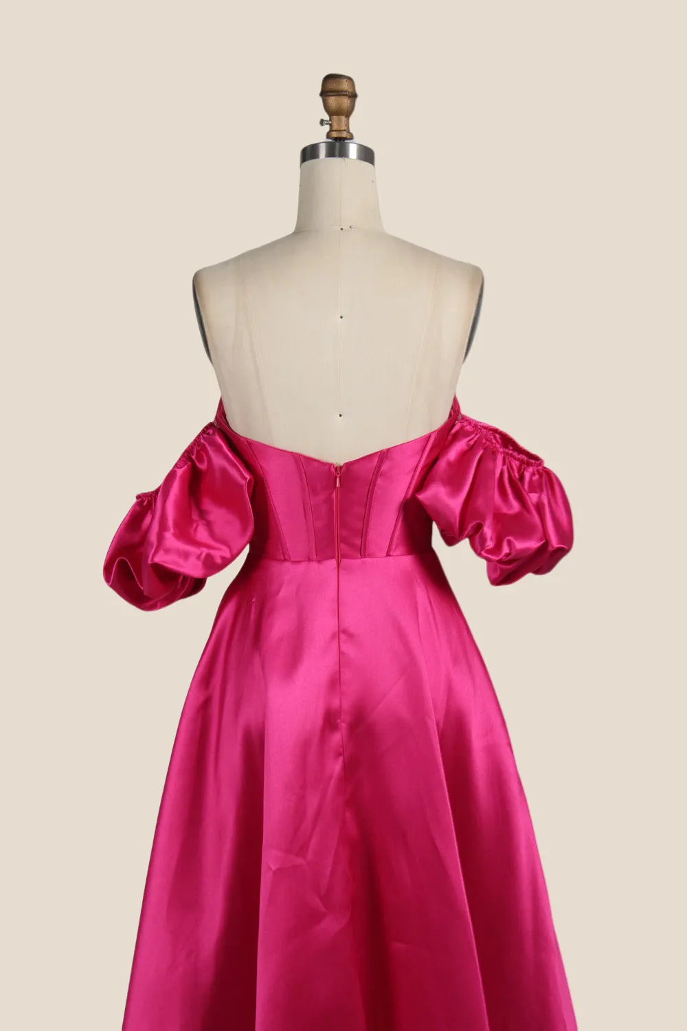 Fuchsia A-line Long Dress with Removable Sleeves