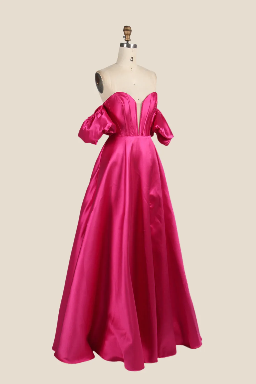 Fuchsia A-line Long Dress with Removable Sleeves