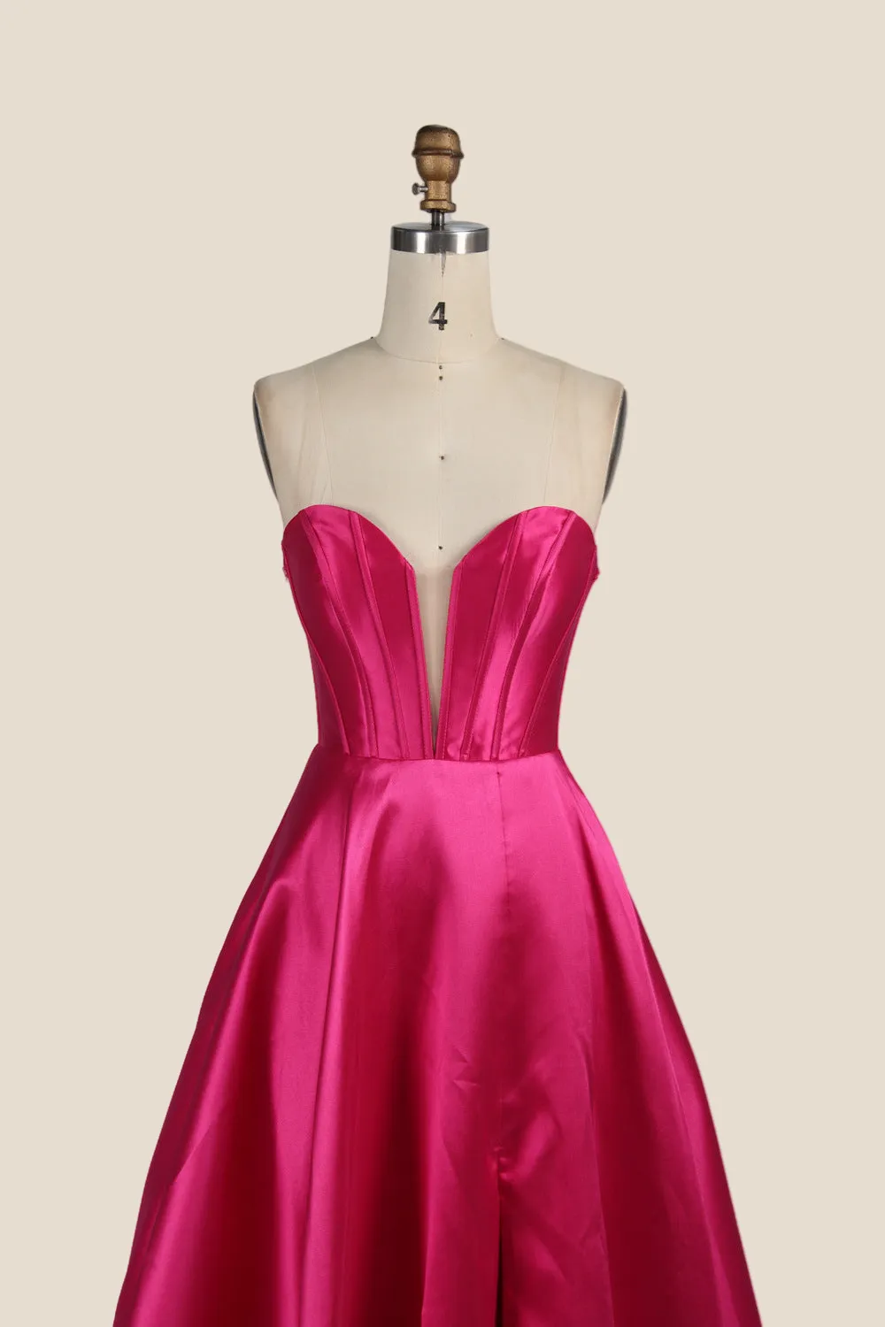 Fuchsia A-line Long Dress with Removable Sleeves