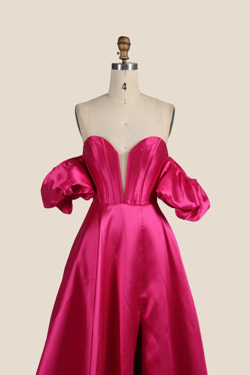 Fuchsia A-line Long Dress with Removable Sleeves